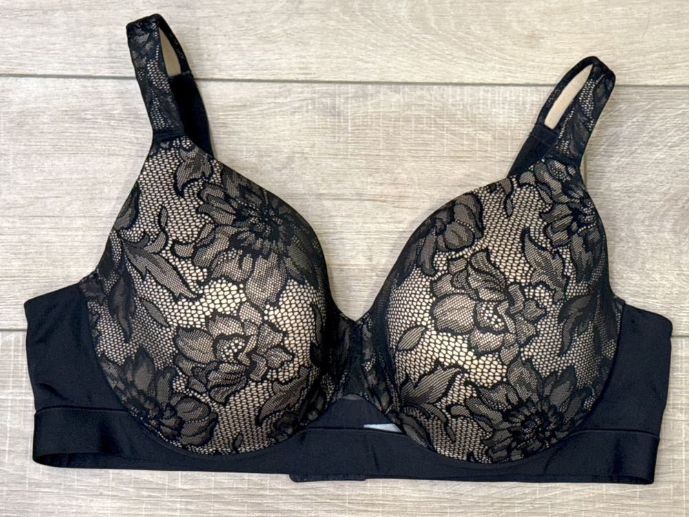 CACIQUE LANE BRYANT BLACK LACE COMFORT BLISS LIGHTLY LINED FULL COVERAGE BRA 44C